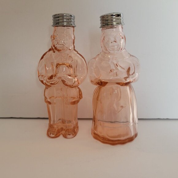 Vintage Imperial Pink Glass Maid & Butler Salt & Pepper Shakers - Picture 2 of 7